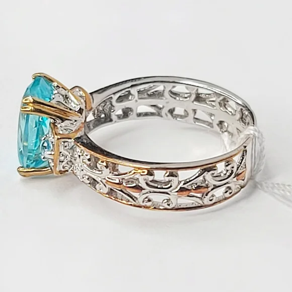 Gems En Vogue | NWT 4.10ctw Octagon Cut Paraiba & Swiss Blue Topaz Ring | 8 - Picture 9 of 10